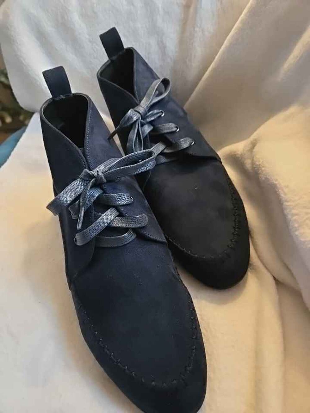 Comfortview Navy Blue Suede Lace-Up Ankle Boots